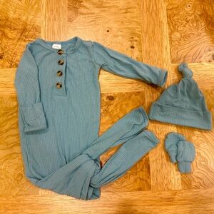 Lou Lou Teal Blue Baby Knotted Gown Set